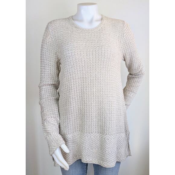 Eight Eight Eight Tunic Sweater Medium Beige Cotton Marled Mixed Knit Clean Girl - Picture 11 of 11